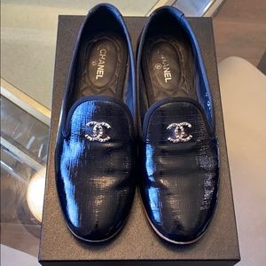 Chanel Patent Black Loafers Flats